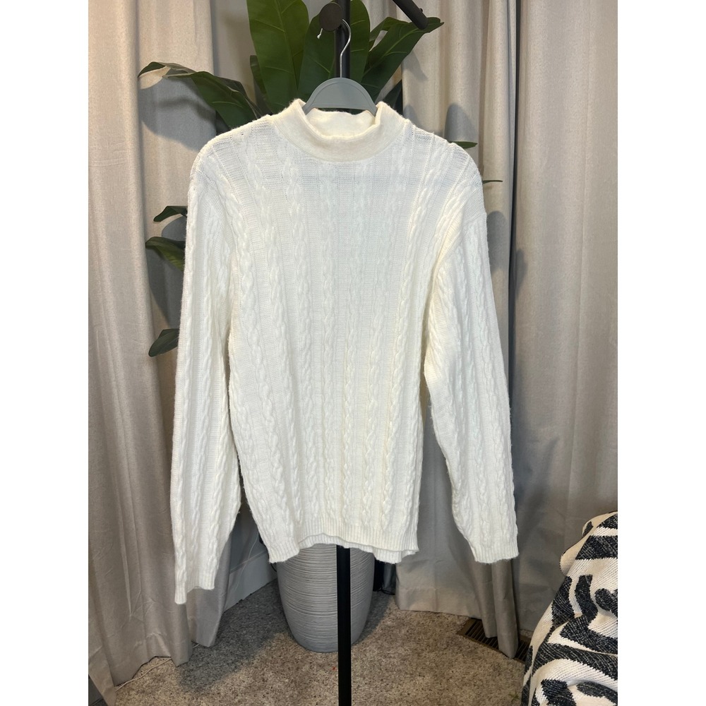 Vintage Sears Sportswear Ivory Cable Knit Mock Neck Sweater Womens Medium USA